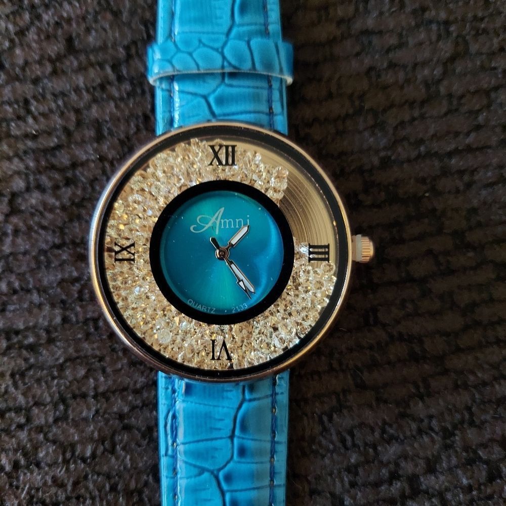MODIYA - Faux Crystal Roman Numeral Faux Leather Strap Watch